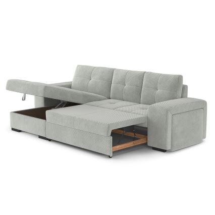 Sovesofa med opbevaringsrum og puf PALERMO lysegrå, venstrevendt