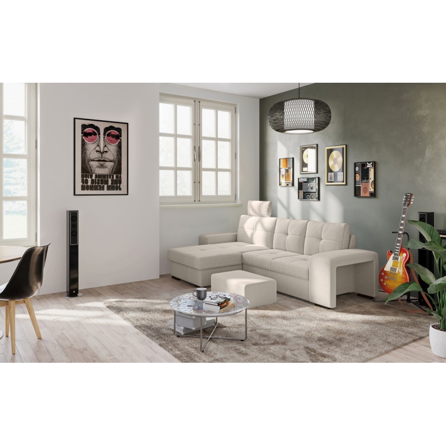 Sovesofa med opbevaringsrum og puf PALERMO lysegrå, venstrevendt