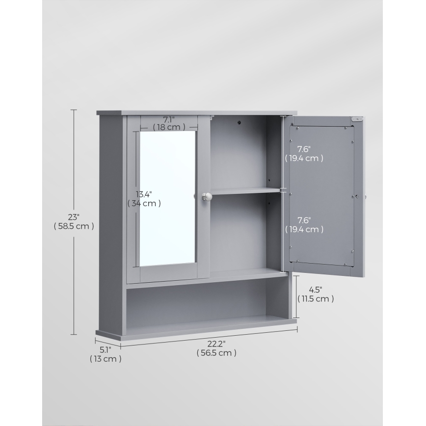 Spejlskab til badeværelset ZARA 58,5x56,5 cm grå
