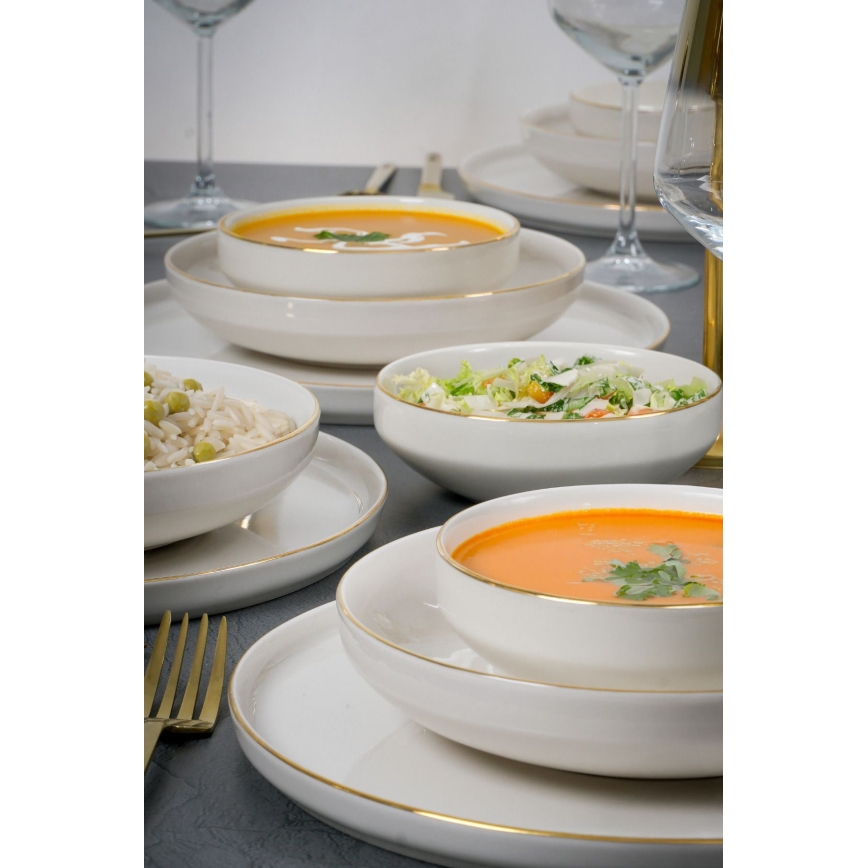 Spisestel 18 dele hvid/guld/porcelæn