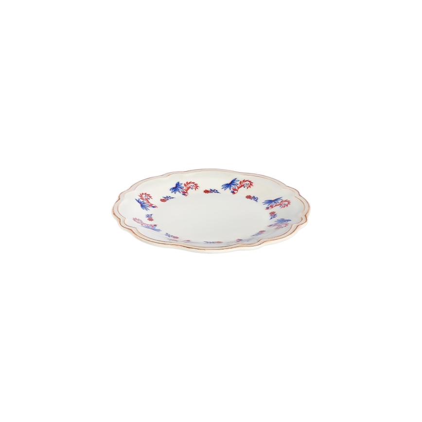 Spisestel 24 dele hvid/blå/rød/porcelæn