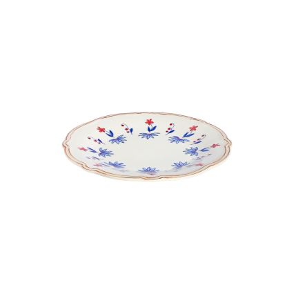 Spisestel 24 dele hvid/blå/rød/porcelæn