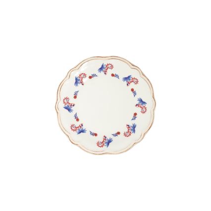 Spisestel 24 dele hvid/blå/rød/porcelæn