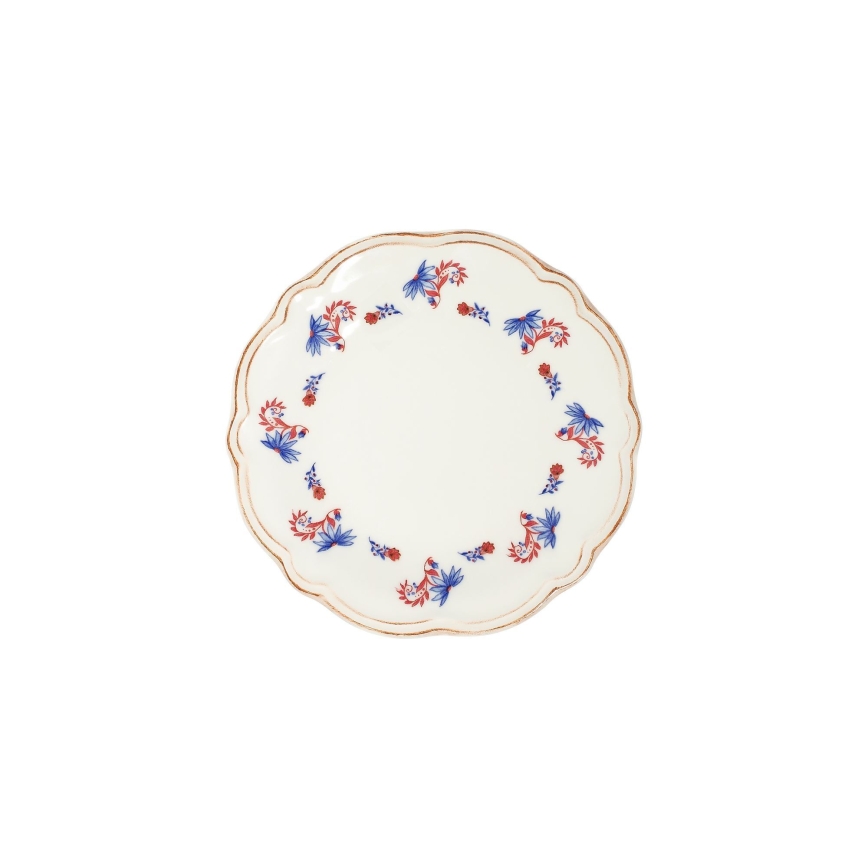 Spisestel 24 dele hvid/blå/rød/porcelæn