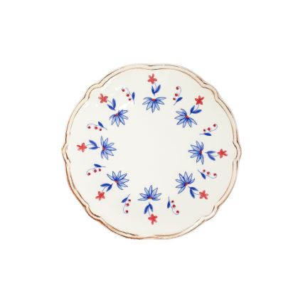 Spisestel 24 dele hvid/blå/rød/porcelæn
