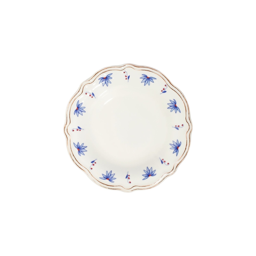 Spisestel 24 dele hvid/blå/rød/porcelæn