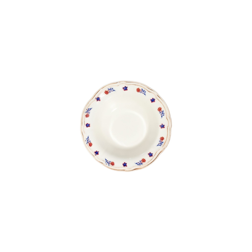 Spisestel 24 dele hvid/blå/rød/porcelæn