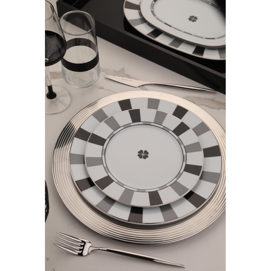 Spisestel, 27 dele, hvid/grå, porcelæn