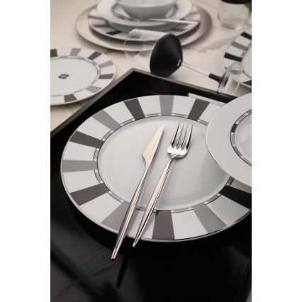 Spisestel, 27 dele, hvid/grå, porcelæn