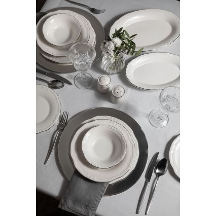 Spisestel 53 dele hvid/sølv/porcelæn