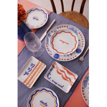 Spisesæt 12 dele rød/blå/hvid/porcelæn