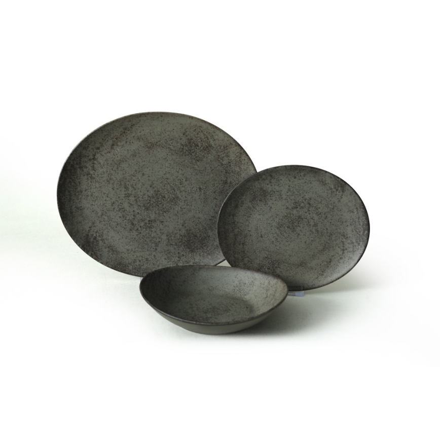 Spisesæt 18 dele antracit/grøn/stentøj