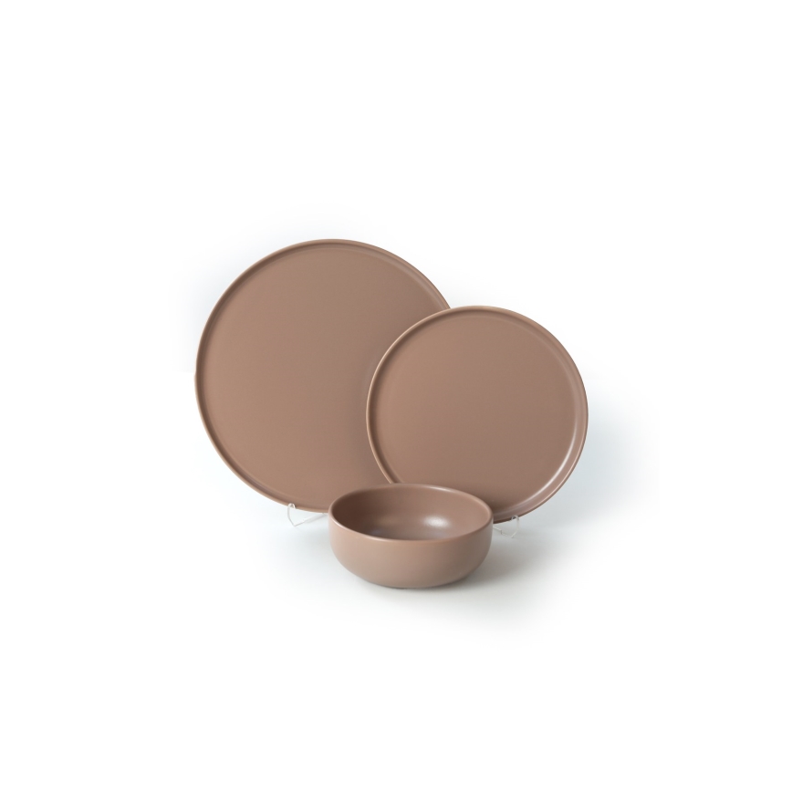 Spisesæt, 18 dele, brun/keramik