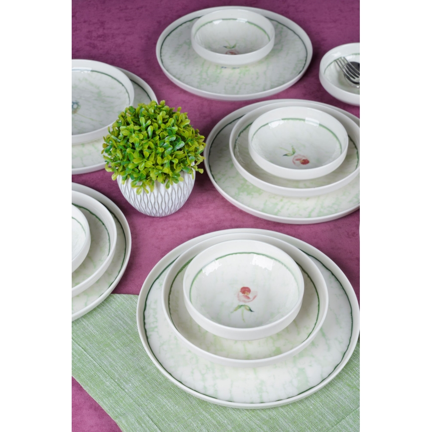 Spisesæt 18 dele grøn/porcelæn