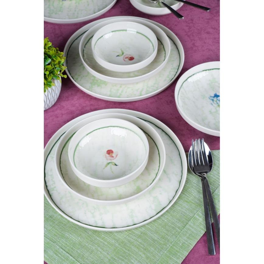 Spisesæt 18 dele grøn/porcelæn