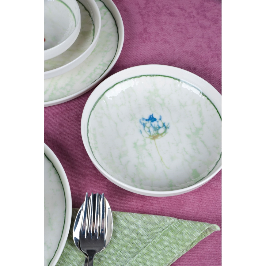 Spisesæt 18 dele grøn/porcelæn