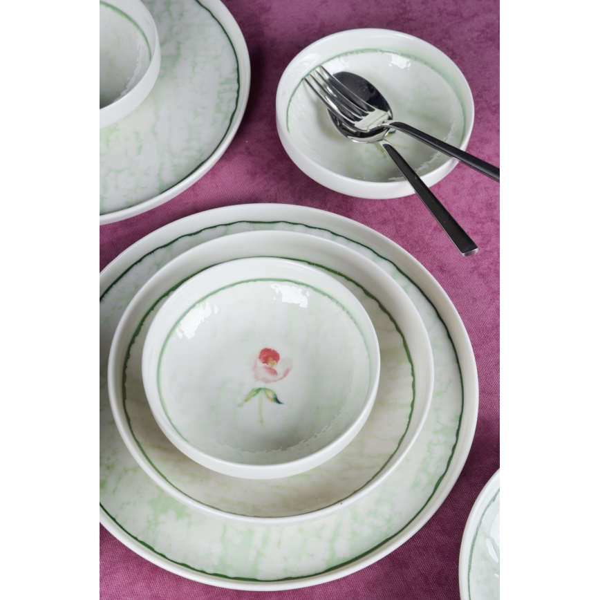 Spisesæt 18 dele grøn/porcelæn