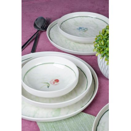 Spisesæt 18 dele grøn/porcelæn