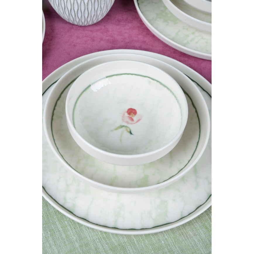 Spisesæt 18 dele grøn/porcelæn