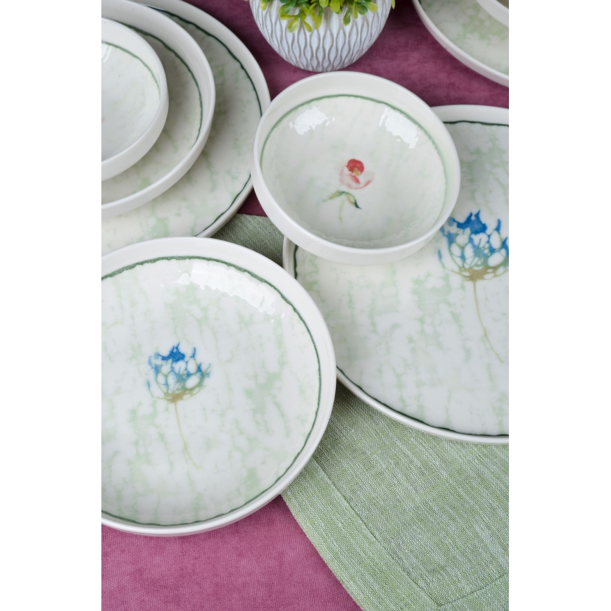 Spisesæt 18 dele grøn/porcelæn