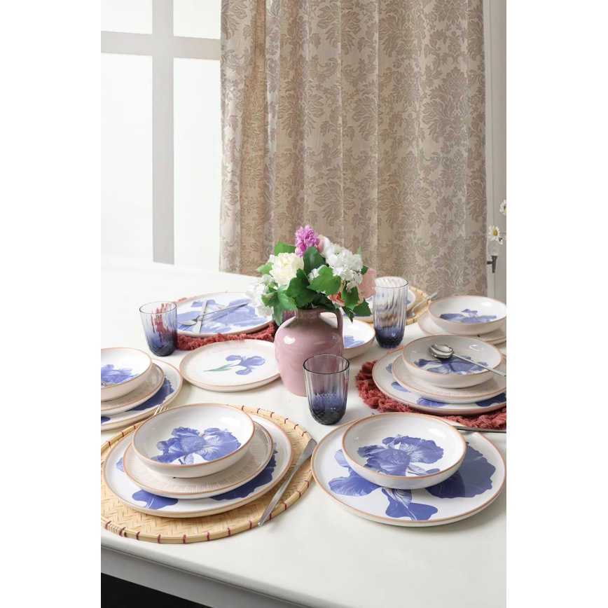 Spisesæt 18 stk hvid/blå/beige/keramik
