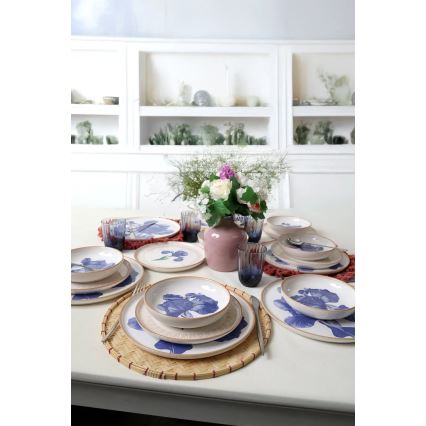 Spisesæt 18 stk hvid/blå/beige/keramik