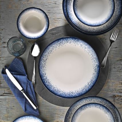 Spisesæt 18 stk hvid/blå/porcelæn