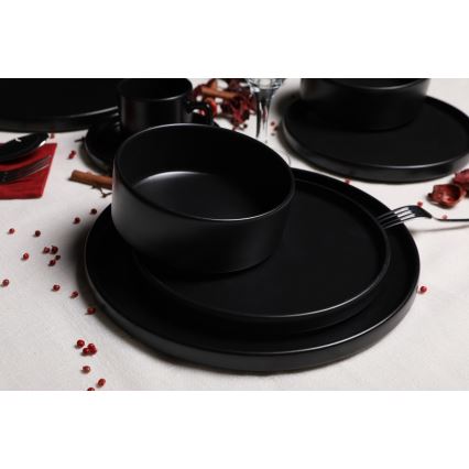 Spisesæt 20 dele, sort/stentøj