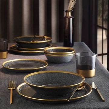 Spisesæt, 24 dele, antracit/guld/porcelæn