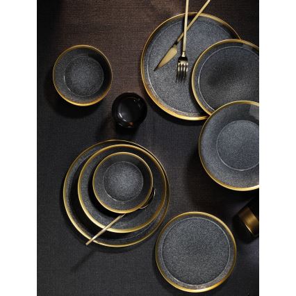 Spisesæt, 24 dele, antracit/guld/porcelæn