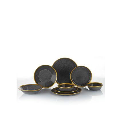 Spisesæt, 24 dele, antracit/guld/porcelæn