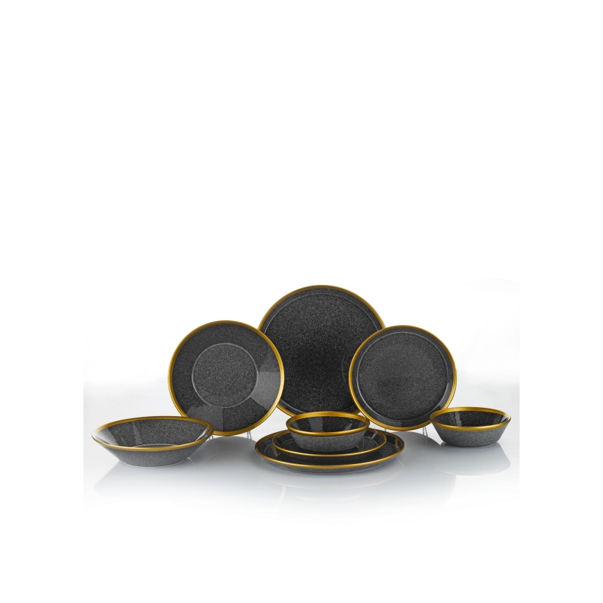 Spisesæt, 24 dele, antracit/guld/porcelæn