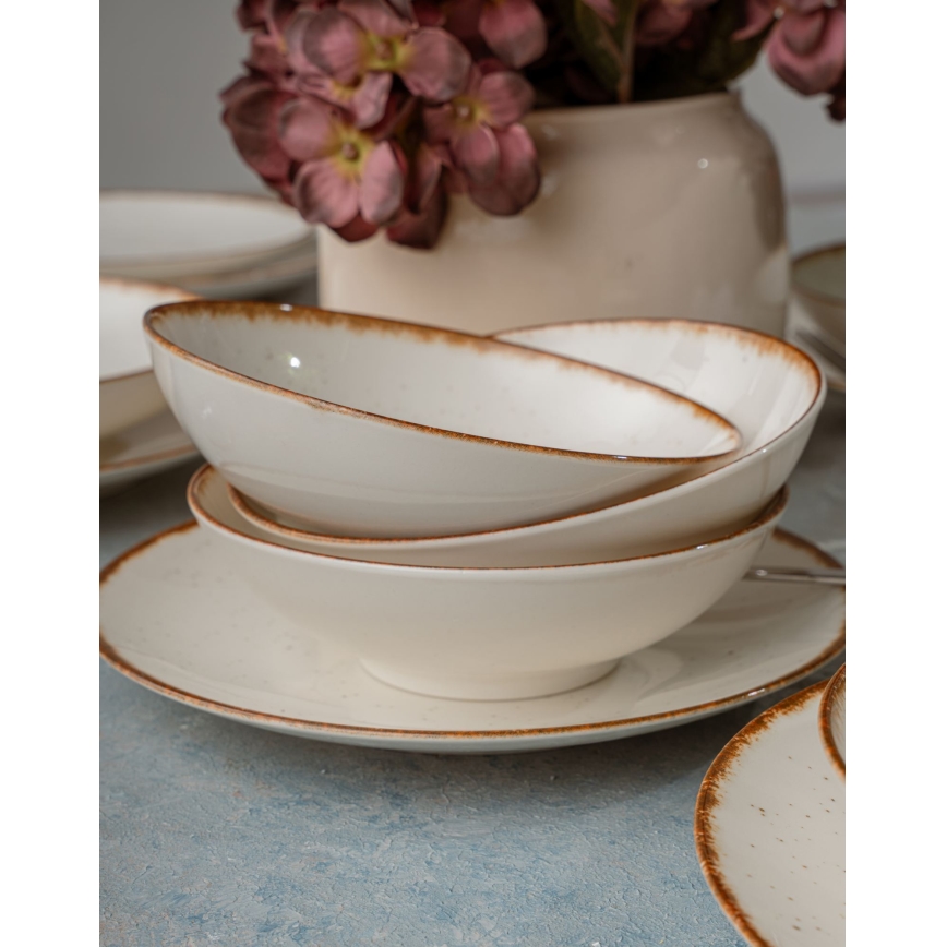 Spisesæt 24 dele beige/brun/porcelæn