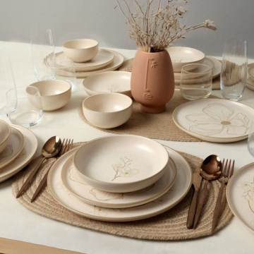 Spisesæt, 24 dele, beige/keramik