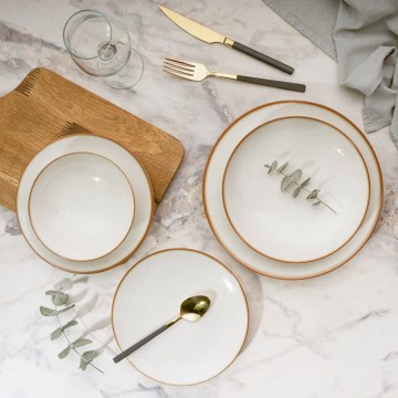 Spisesæt 24 dele beige/porcelæn