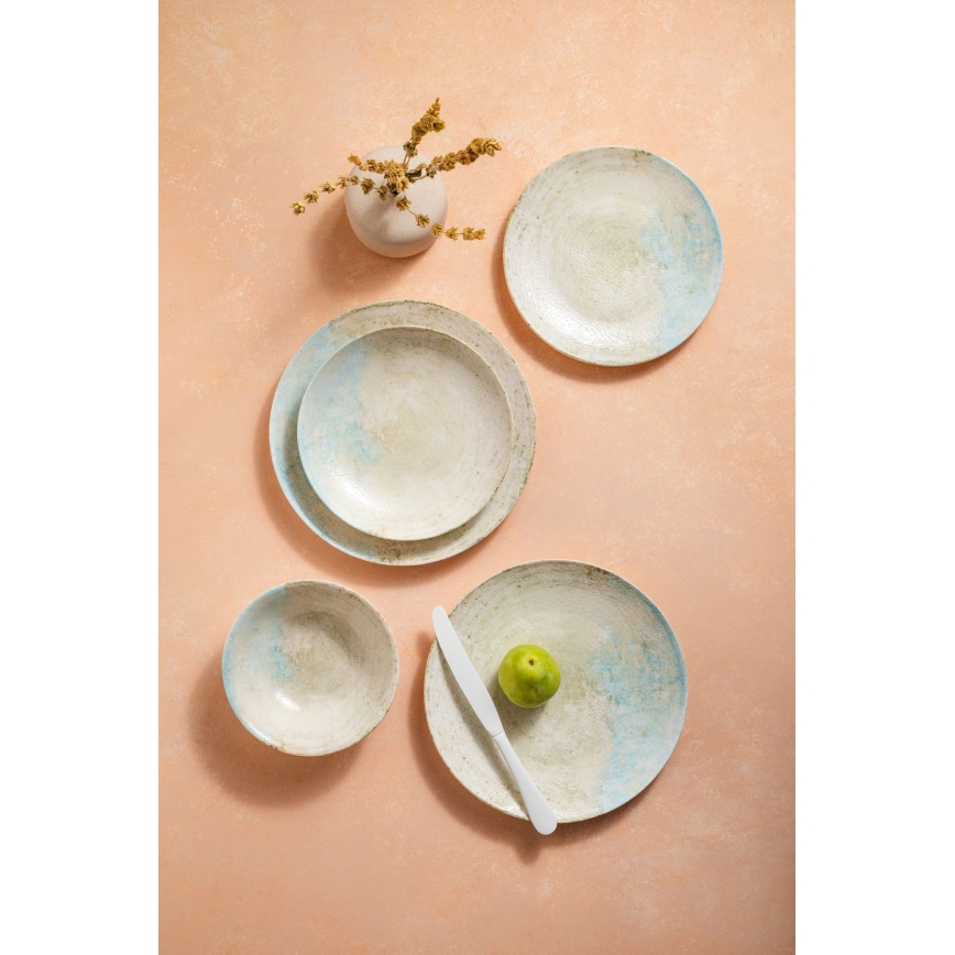 Spisesæt 24 dele blå/beige/porcelæn