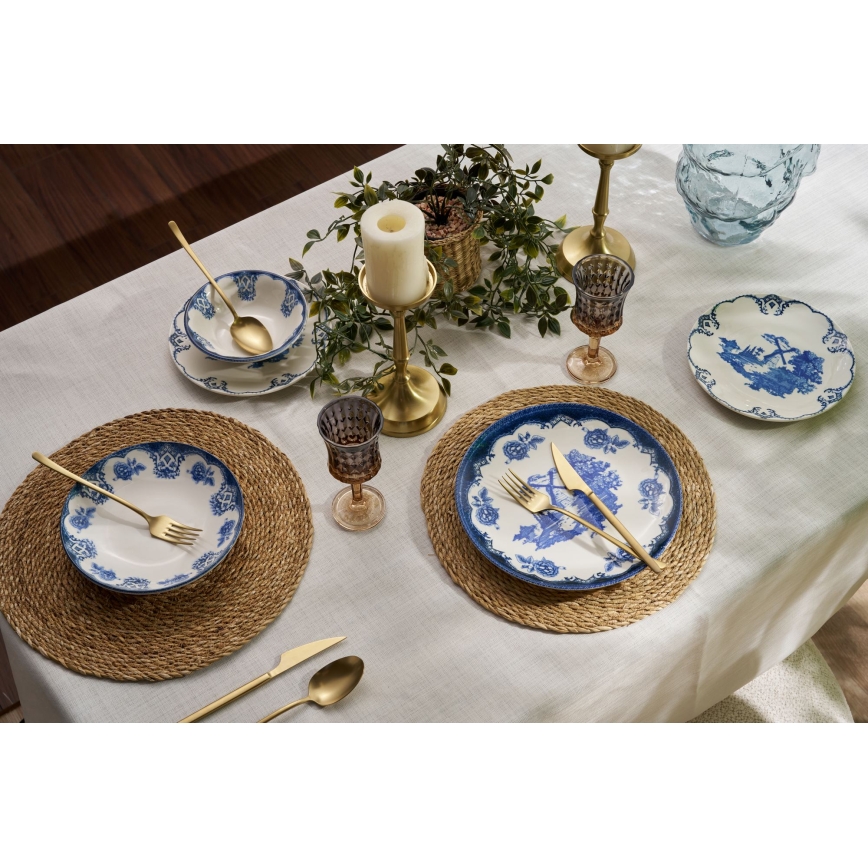 Spisesæt 24 dele blå/hvid porcelæn