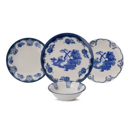 Spisesæt 24 dele blå/hvid porcelæn