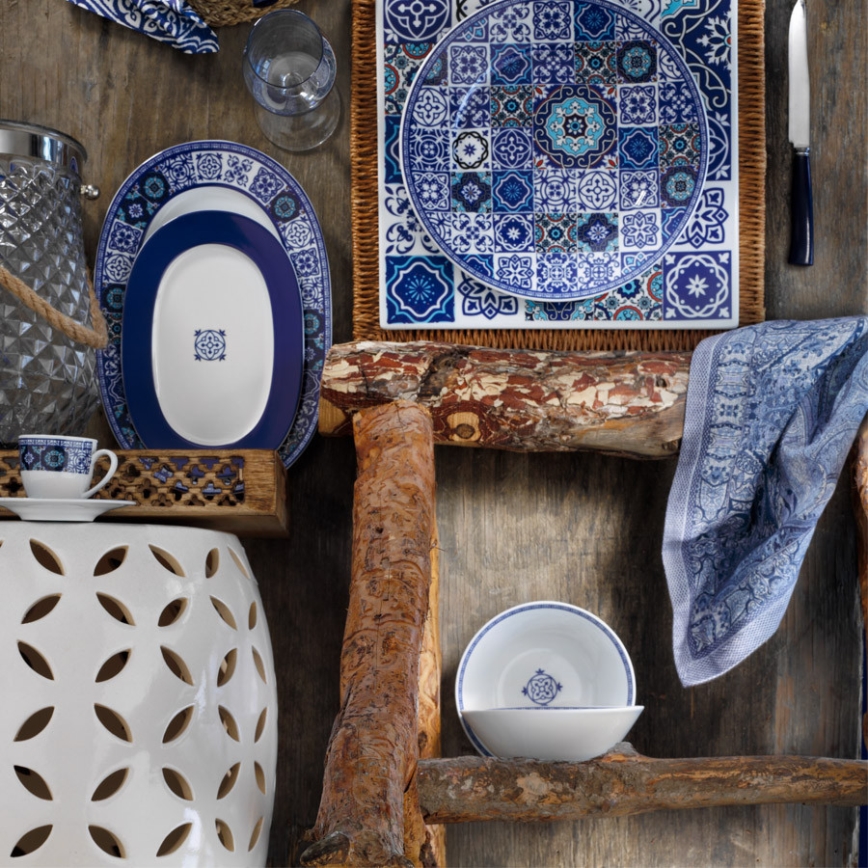 Spisesæt 24 dele blå/porcelæn