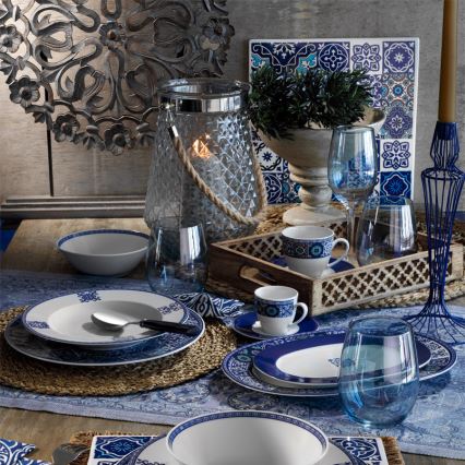 Spisesæt 24 dele blå/porcelæn