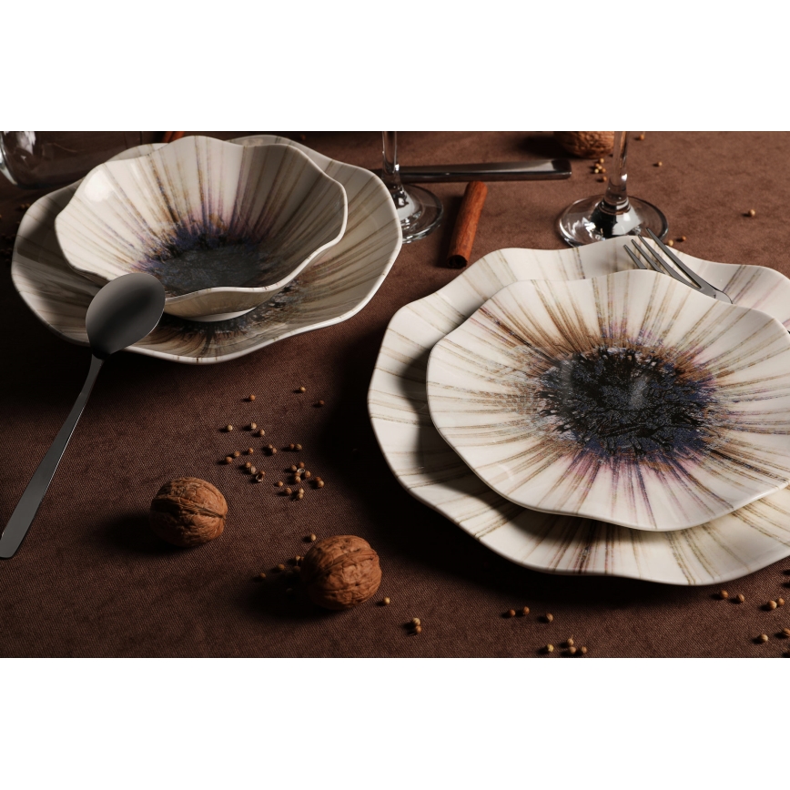 Spisesæt 24 dele, brun/porcelæn