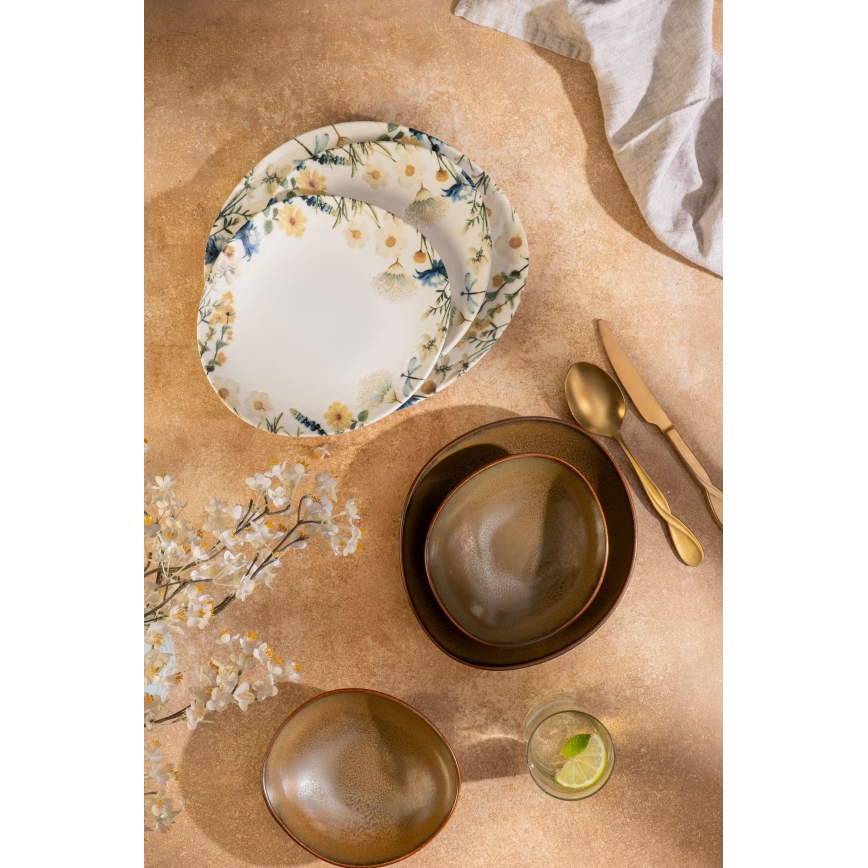 Spisesæt 24 dele flerfarvet/brun/porcelæn