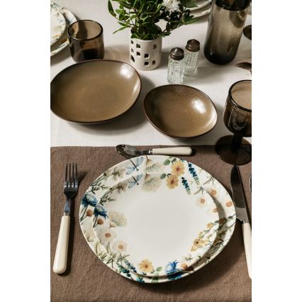 Spisesæt 24 dele flerfarvet/brun/porcelæn