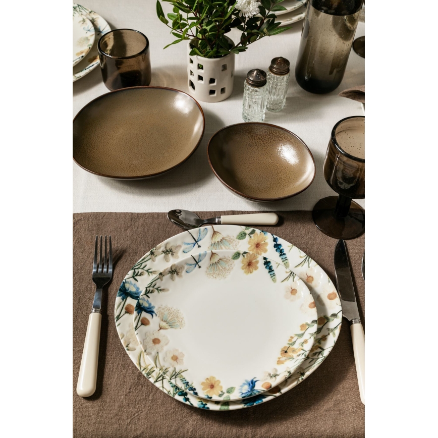 Spisesæt 24 dele flerfarvet/brun/porcelæn