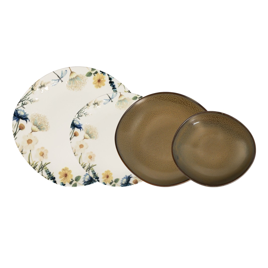 Spisesæt 24 dele flerfarvet/brun/porcelæn