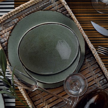 Spisesæt 24 dele grøn/porcelæn