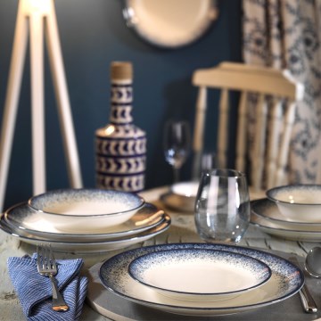 Spisesæt 24 dele hvid/blå/porcelæn
