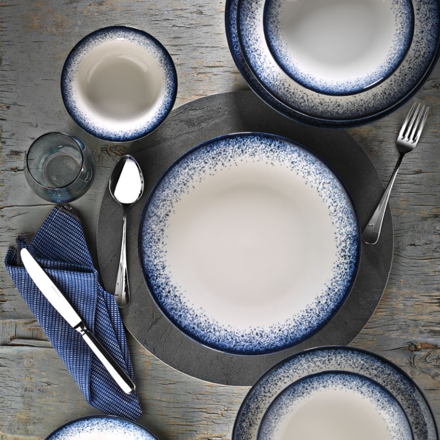 Spisesæt 24 dele hvid/blå/porcelæn