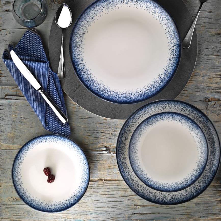Spisesæt 24 dele hvid/blå/porcelæn