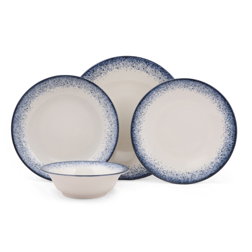 Spisesæt 24 dele hvid/blå/porcelæn